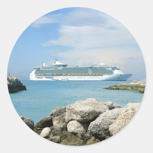 Cruiseschip bij CocoCay Ronde Sticker (Voorkant)