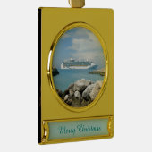 Cruiseschip bij CocoCay Verguld Banner Ornament (Rechts)
