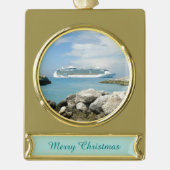 Cruiseschip bij CocoCay Verguld Banner Ornament (Voorkant)