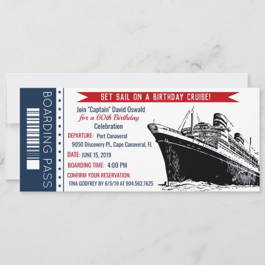 Cruiseschip Boarding Pass Verjaardag uitnodiging (Voorkant)
