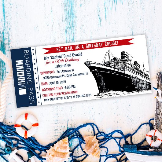 Cruiseschip Boarding Pass Verjaardag uitnodiging