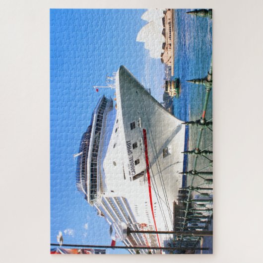 Cruiseschip in de haven legpuzzel (Verticaal)