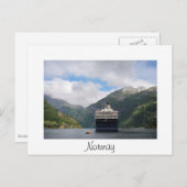 Cruiseschip in Geirangerfjord, wit briefkaart (Voorkant / Achterkant)