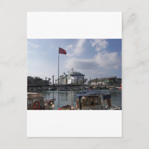 cruiseschip in haven briefkaart