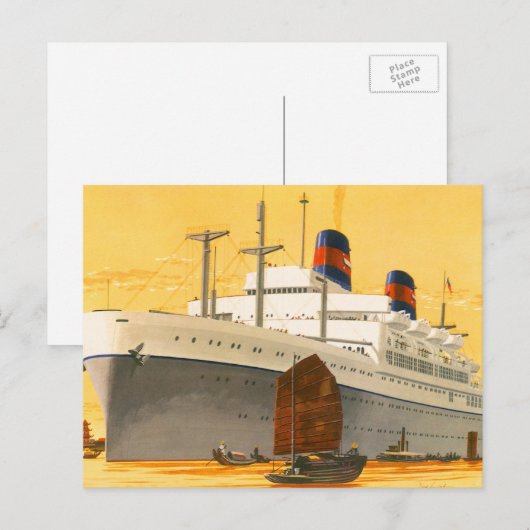 cruiseschip met Junks Boats naar Orient Briefkaart (Voorkant / Achterkant)
