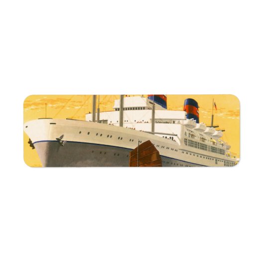cruiseschip met Junks Boats naar Orient Etiket (Voorkant)