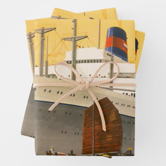  cruiseschip met Junks Boats naar Orient Inpakpapier Vel (In situ)