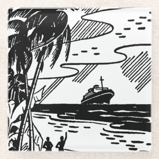 Cruiseschip met omloop glazen onderzetter (Voorkant)