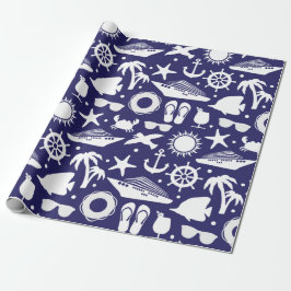 Cruiseschip met patroon Navy blauw en wit Cadeaupapier