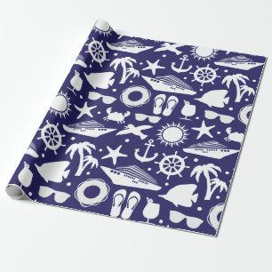 Cruiseschip met patroon Navy blauw en wit Cadeaupapier