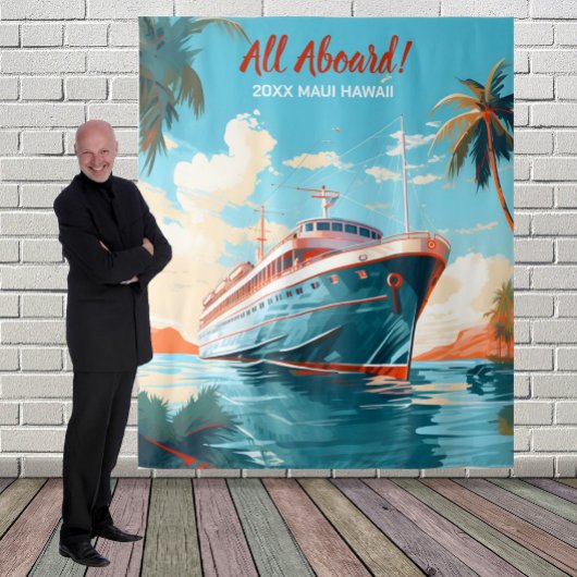 Cruiseschip naar tropische bestemming achtergrond wandkleed