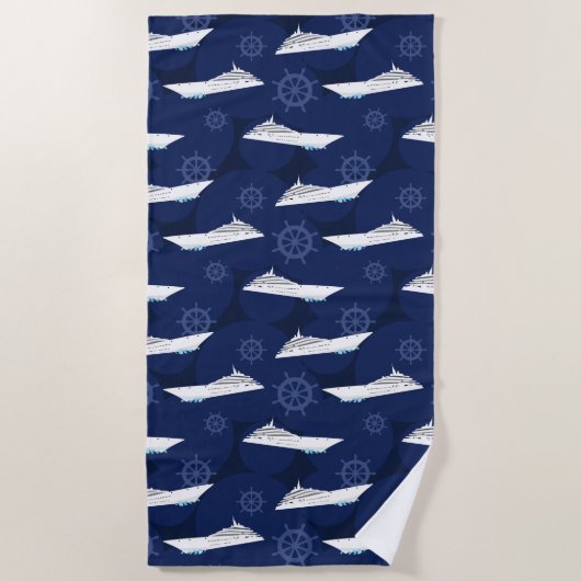 Cruiseschip nautisch blauw wit patroon strandlaken (Voorkant)