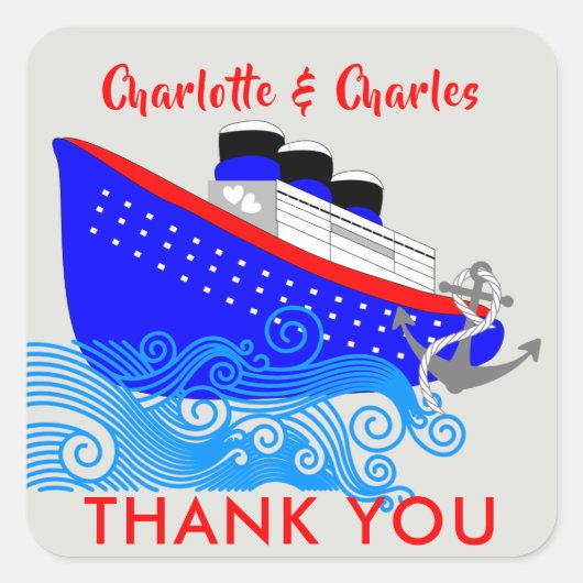 Cruiseschip nautisch gepersonaliseerd vierkante sticker (Voorkant)