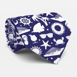Cruiseschip nautische marine blauw en wit patroon stropdas