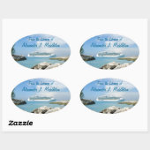 Cruiseschip op CocoCay gepersonaliseerde boekenpla Ovale Sticker (Vel)