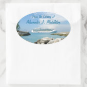 Cruiseschip op CocoCay gepersonaliseerde boekenpla Ovale Sticker (Tas)