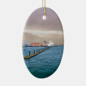 cruiseschip op de pier keramisch ornament (Rechts)