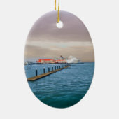 cruiseschip op de pier keramisch ornament (Achterkant)
