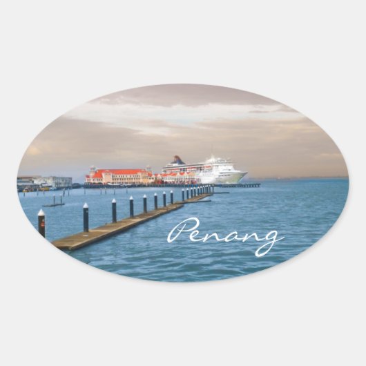 Cruiseschip op de pier ovale sticker (Voorkant)