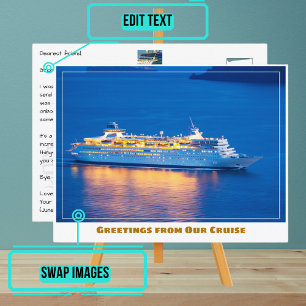 Cruiseschip op zonsondergang briefkaart