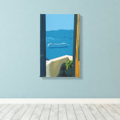 cruiseschip Santorini, Griekenland Canvas Afdruk (Insitu (Houten vloer))