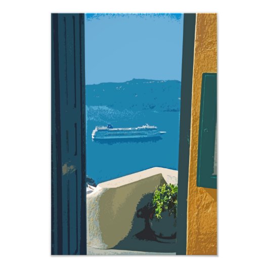 cruiseschip Santorini, Griekenland Foto Afdruk (Voorkant)