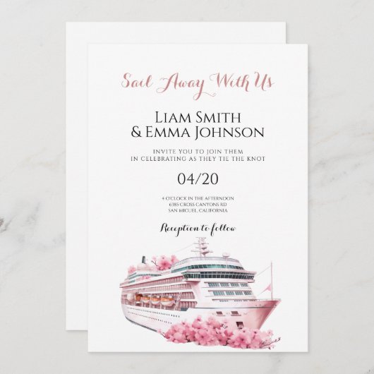 Cruiseschip Tropical Travel Bruiloft uitnodiging (Voorkant / Achterkant)