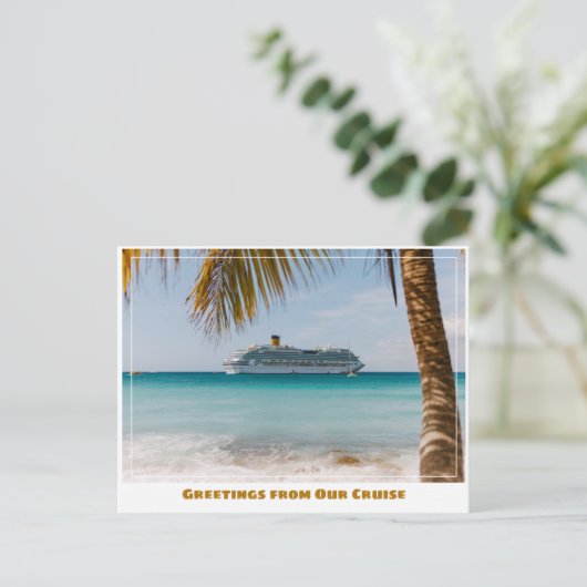 Cruiseschip van Strand met Palm Tree Briefkaart (Staand voorkant)