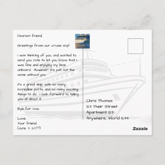 Cruiseschip van Strand met Palm Tree Briefkaart (Achterkant)