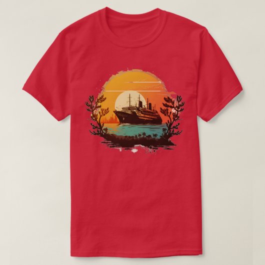 Cruiseschip vóór een zonsondergang t-shirt (Design voorkant)