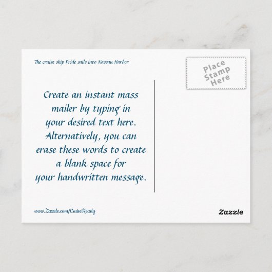 Cruisesom in Nassau Briefkaart (Achterkant)