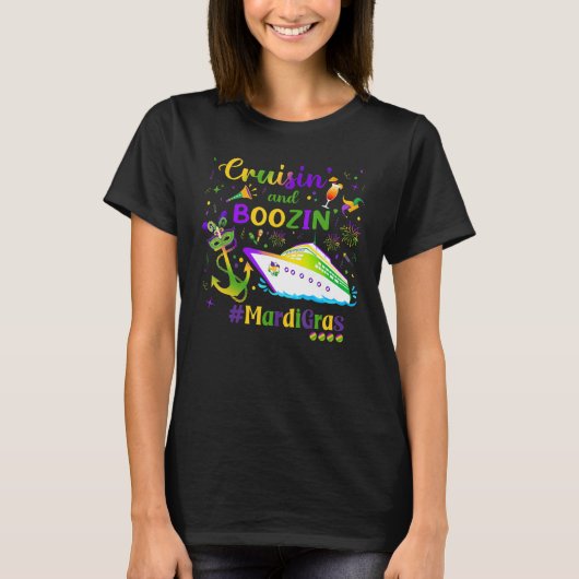 Cruisin and Boozin Mardi Gras Cruise Matching Grou T-shirt (Voorkant)