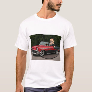 Cruisin' Classic: Cartoon-chauffeur in een 55 Chev T-shirt