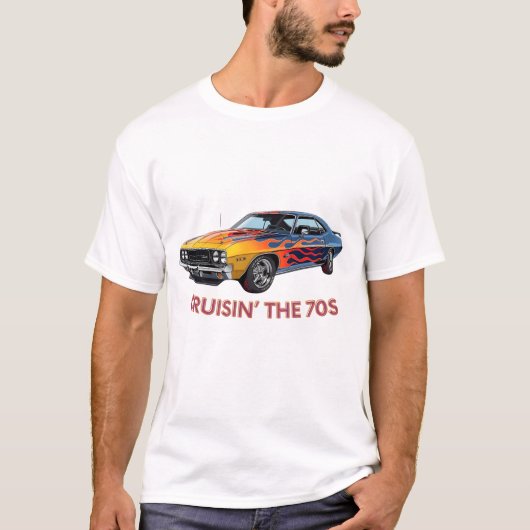 Cruisin’ in de jaren ’70 Retro Muscle Car T-shirt (Voorkant)