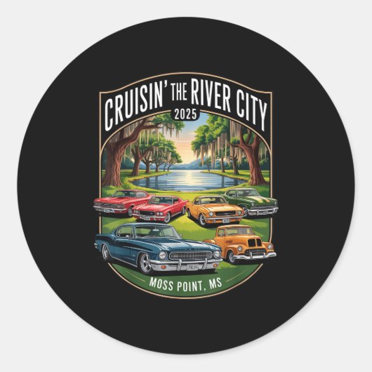 Cruisin The River City 2025 Moss Int Ms Clic Car D Ronde Sticker (Voorkant)
