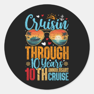 Cruisin Through 10 Years 10th Wedding Anniversary  Ronde Sticker