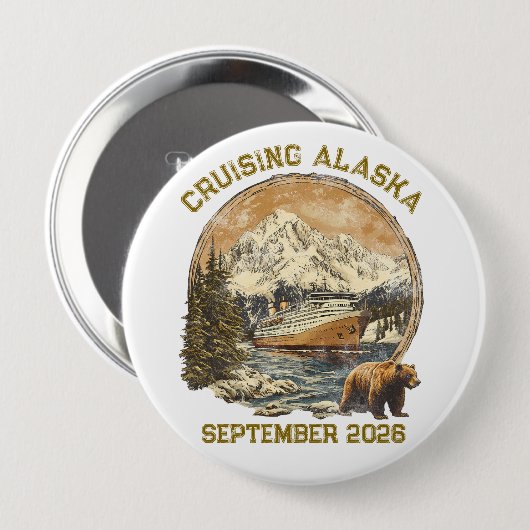 Cruising Alaska Retro noodlijdende schip inschepin Ronde Button 4,0 Cm (Voorkant /achterkant)