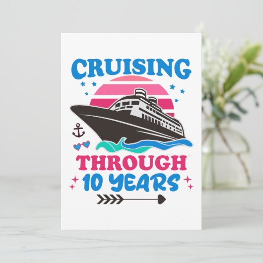Cruising door 10 jaar bruiloft kaart (Staand voorkant)