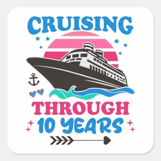 Cruising door 10 jaar bruiloft vierkante sticker (Voorkant)