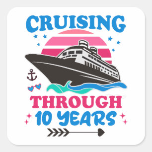 Cruising door 10 jaar bruiloft vierkante sticker