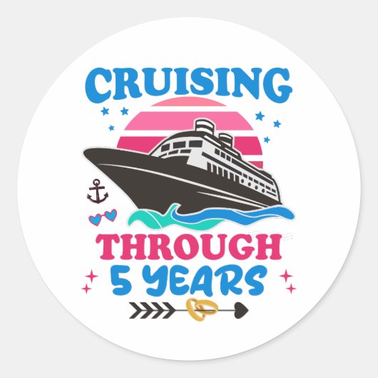 Cruising door 5 jaar bruiloft ronde sticker (Voorkant)