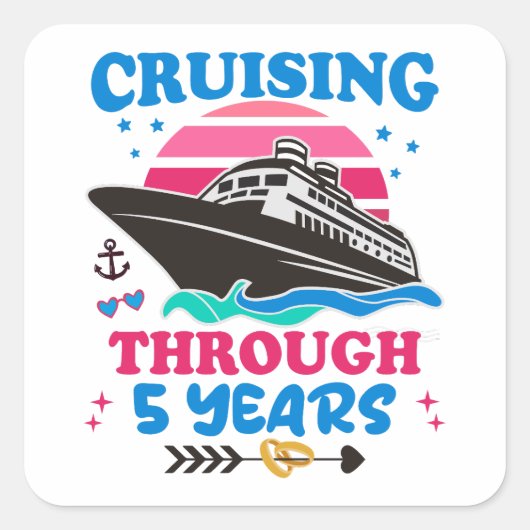 Cruising door 5 jaar bruiloft vierkante sticker (Voorkant)