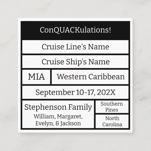 Cruising Ducks Cruise Kapitein Duck Contactkaartje (Achterkant)