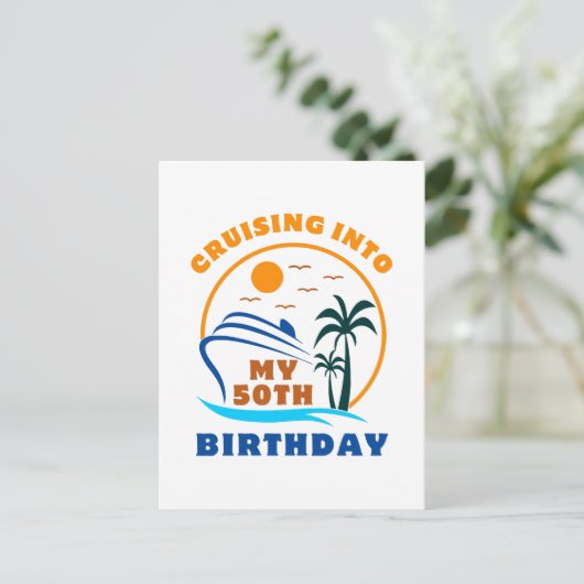 Cruising in mijn 50e geboortedag boot uitnodiging briefkaart (Staand voorkant)