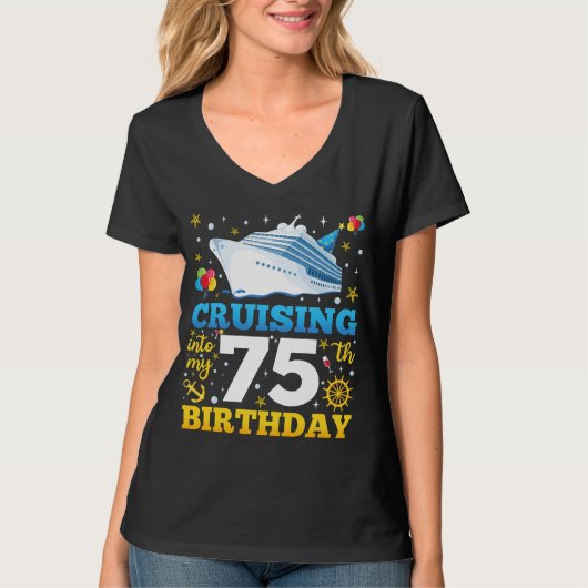 Cruising in mijn 75 verjaardagsfeestje vrouwen V-h T-shirt (Voorkant)