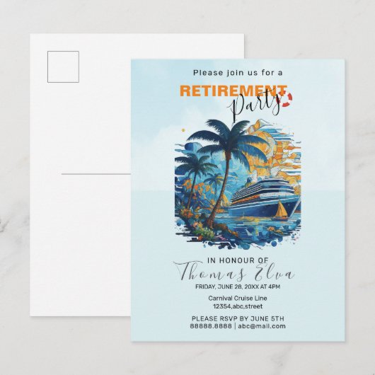 Cruising in Pensioen Party, Cruise Party Uitnodiging Briefkaart (Voorkant / Achterkant)