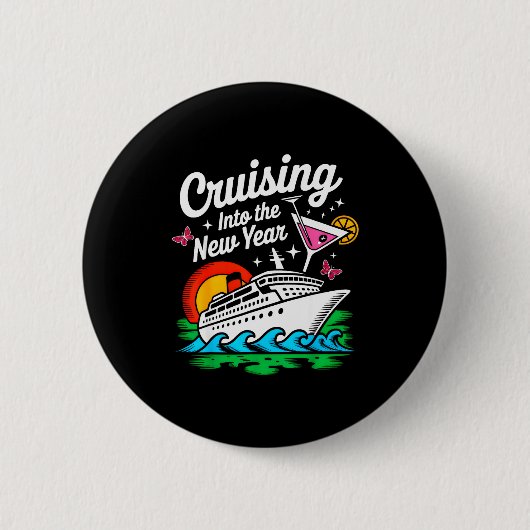 Cruising Into 2026 New Years Eve Party Matching Fa Ronde Button 5,7 Cm (Voorkant)