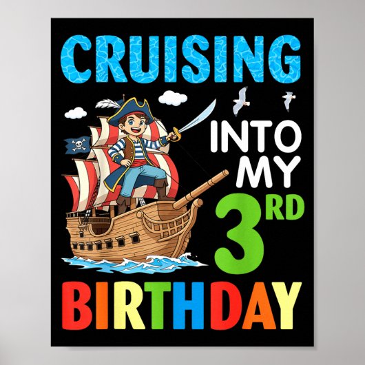 Cruising Into My 3rd Birthday Rate Little Boy 3 Ye Poster (Voorkant)