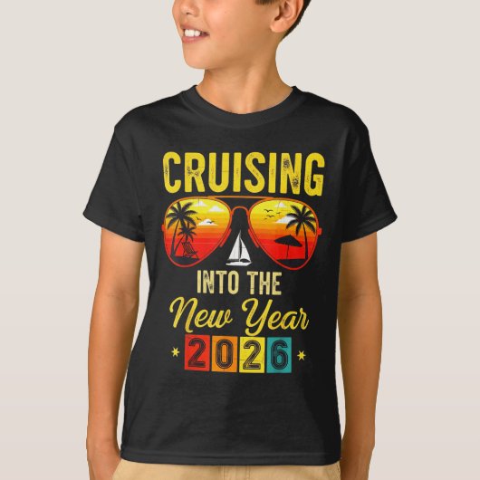 Cruising Into New Year 2026 Retro Trocal Sunset  T-shirt (Voorkant)