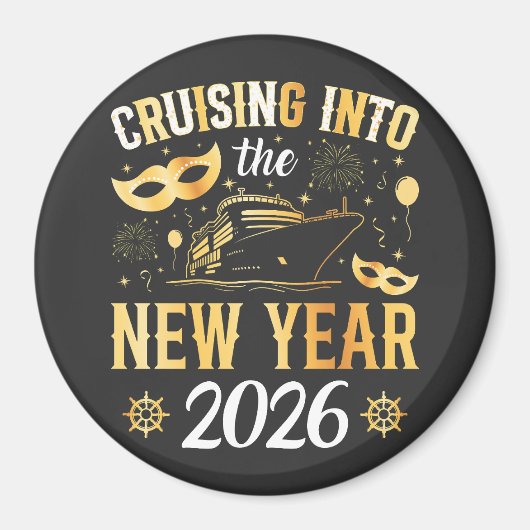 Cruising into the New Year 2026 Circle Magneet (Voorkant)
